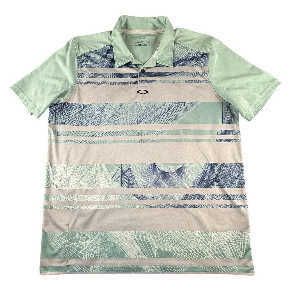 Oakley Polo Shirt Mens L Golf Performance Striped Stretch Lightweight Green
